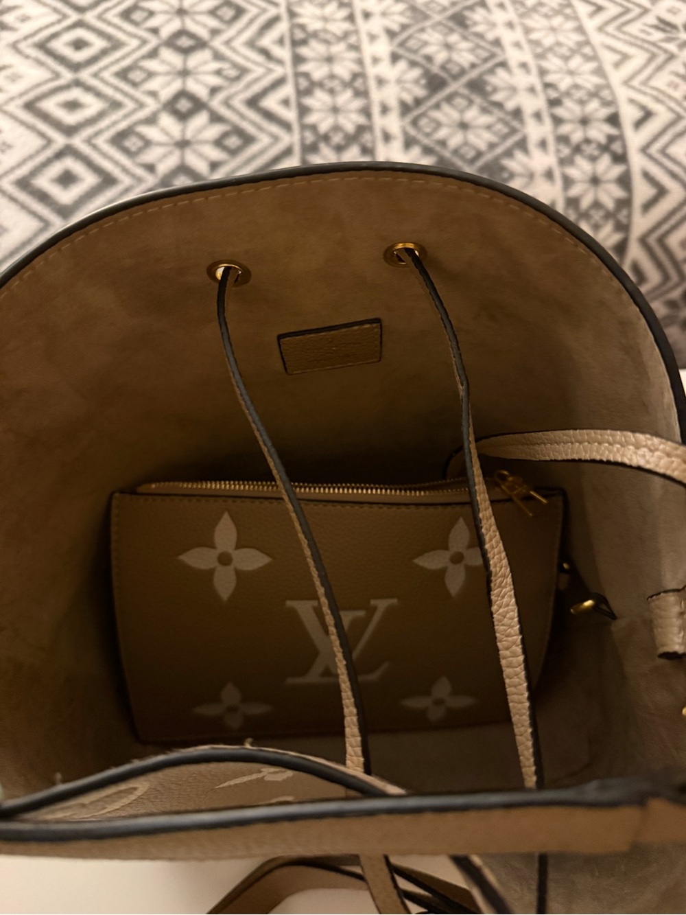 Tan Monogram Large Drawstring Shoulder Bag - Picture 2 of 3